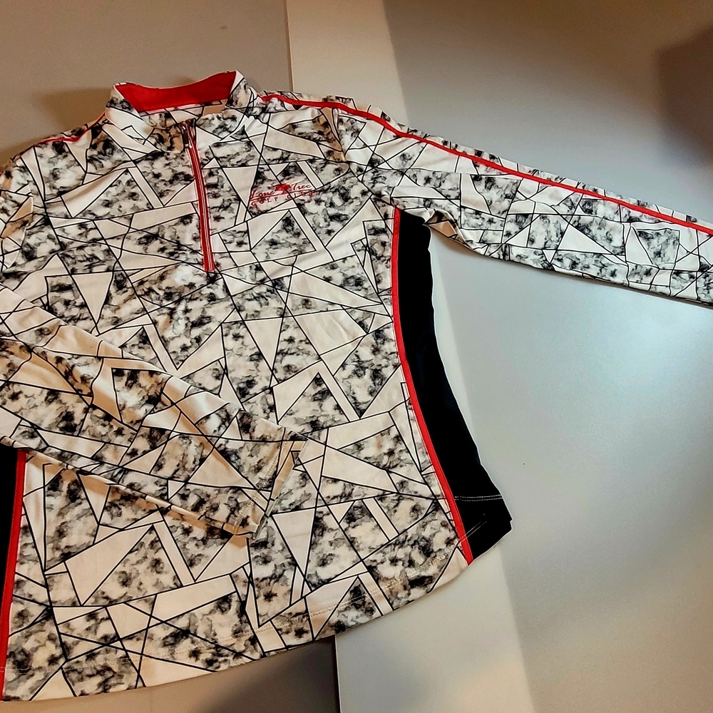 Tail Geometric Black and White Top with Red Accents